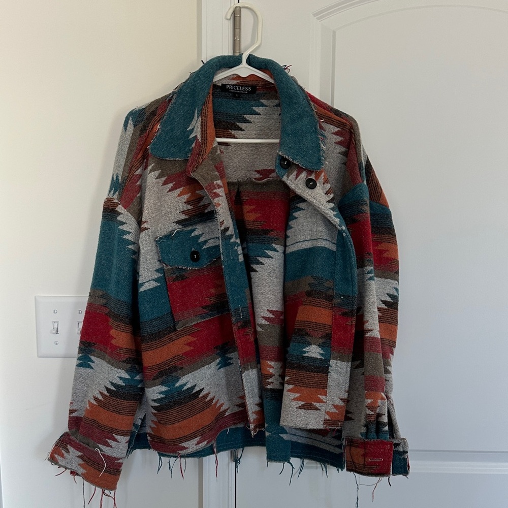 Southwestern Patterned Jacket in Teal and Rust